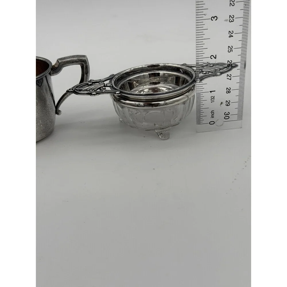 Antique Art Deco Sterling Silver Tea Strainer & Stand & Cup Webster Set Complete